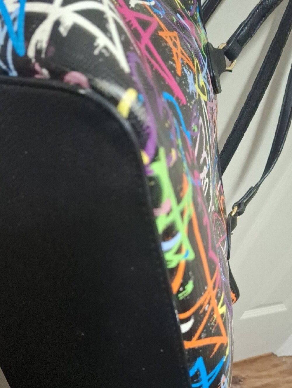 Betsey Johnson Black Multicolor Graffiti Heart Tote - Picture 8 of 15